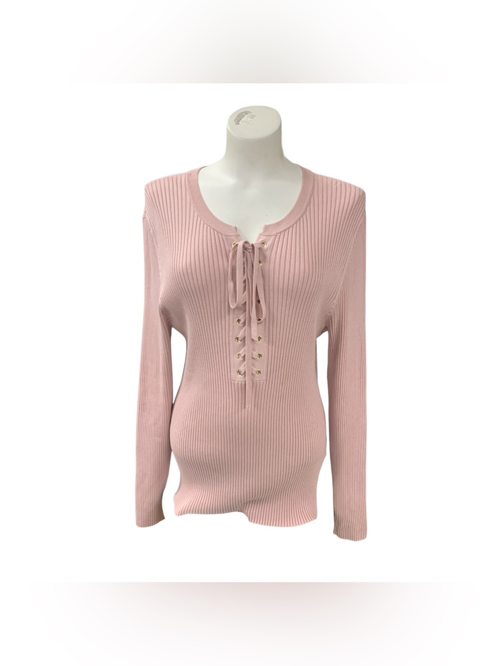 INC International Concepts Dusty Rose Ribbed Lace-Up Long Sleeve Top Size XL